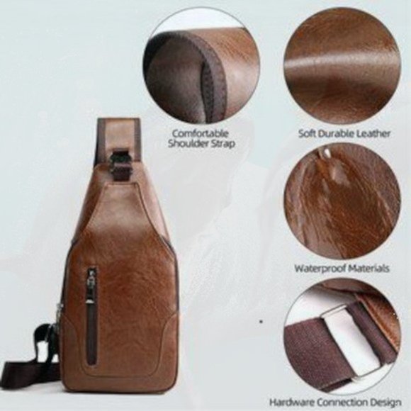 New Chest Bag with USB Charge Port Brown 247 - Picture 3 of 3